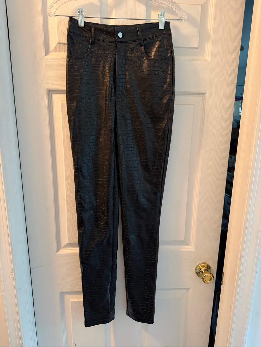Missguided Black Faux Croc Skinny Jeans